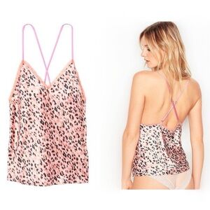 Victoria’s Secret Animal Print Tulle-Trim Satin / Silk Lace Trim Cami